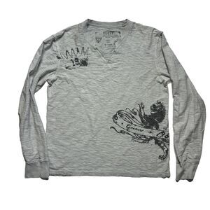 Guess Long Sleeve Shirt V-Neck Printed Shirt Men Size XL